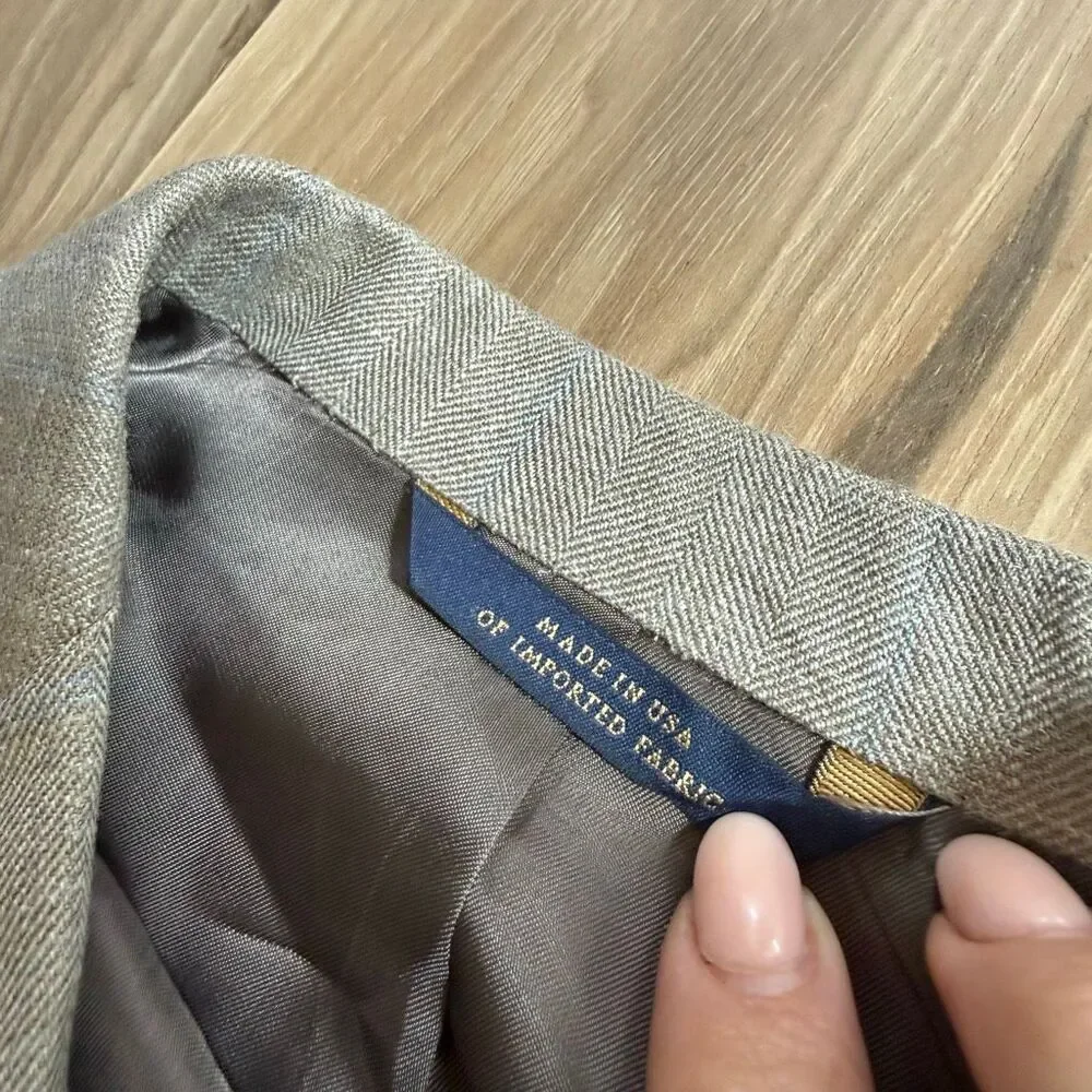 Brooks Brothers Mens Beige Fitzgerald Wool Silk Blend Sport Coat Blazer Size 44L